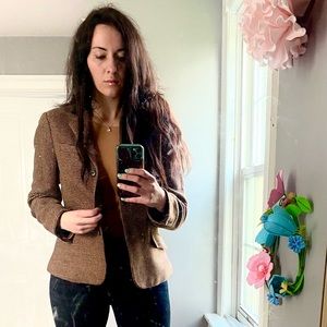 CHAPS Brown Black Checkered Riding Button Blazer, Wool Blend, 10